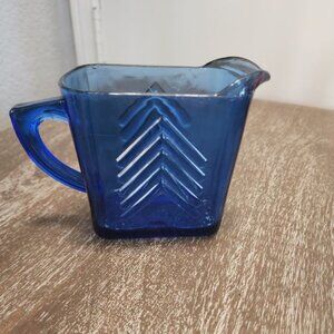 HAZEL ATLAS COBALT BLUE CHEVRON PATTERN PITCHER